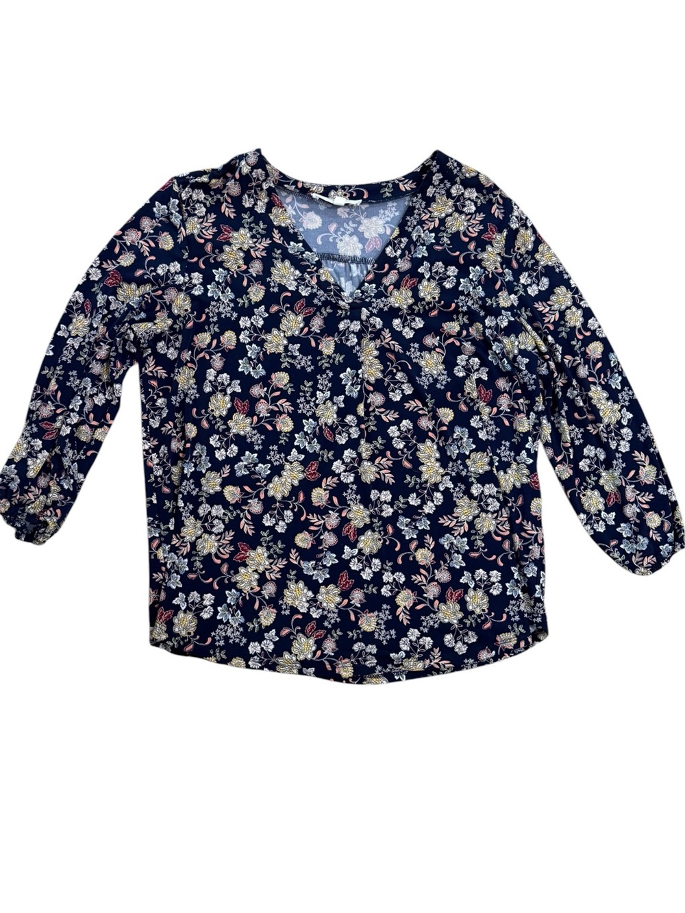 Two by Vince Camuto Boho Floral Peasant Top | Navy multi | Size Large